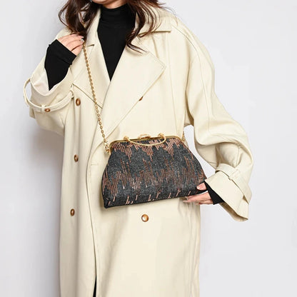 Women Denim Sequin Metal Handbags and Purse Crystal Chain Shoulder Bags Lady Party Clip Shell Designer Luxury Evening Clutch