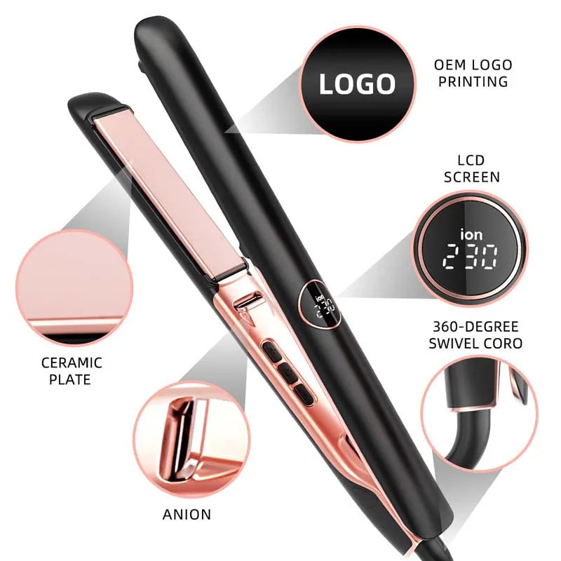 Wholesale 500F Hair Straightener Titanium Flat Irons Electric Ceramic Plate Flat Iron for Household LCD Display Straight Hair