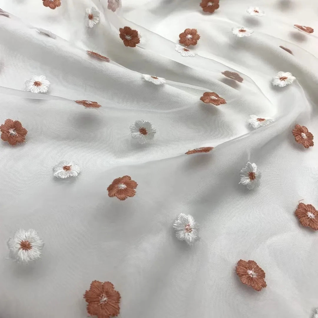 Width 130 cm Embroidery Organza Fabric 3 d Colorful Flowers Mesh Net Voile Tulle Lace Fabric for Dress Skirt Bags