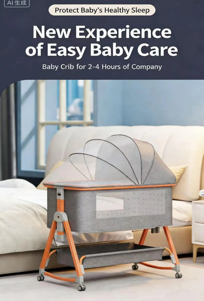 Multi-Functional Movable Foldable Fabric & Metal Rock Baby Bed Newborn Spliced Large Children Bed High Visibility Baby Supplies