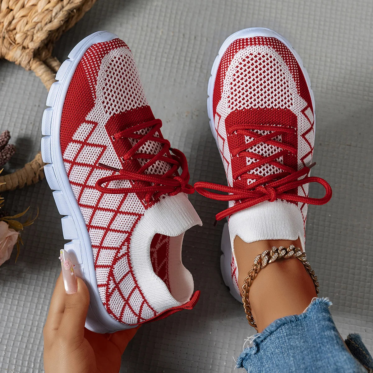 2026 NEW KJ Women's Sneakers Breathable Mesh Casual Sports Shoes New Thick Sole Travel Shoes with Cushioning Lightweight