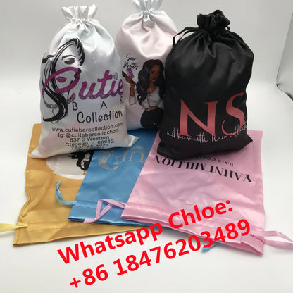 Sexy Lady Hair Accessories Wholesale Custom Satin Wigs Bags 100% Silk Drawstring Bag Hair Packaging