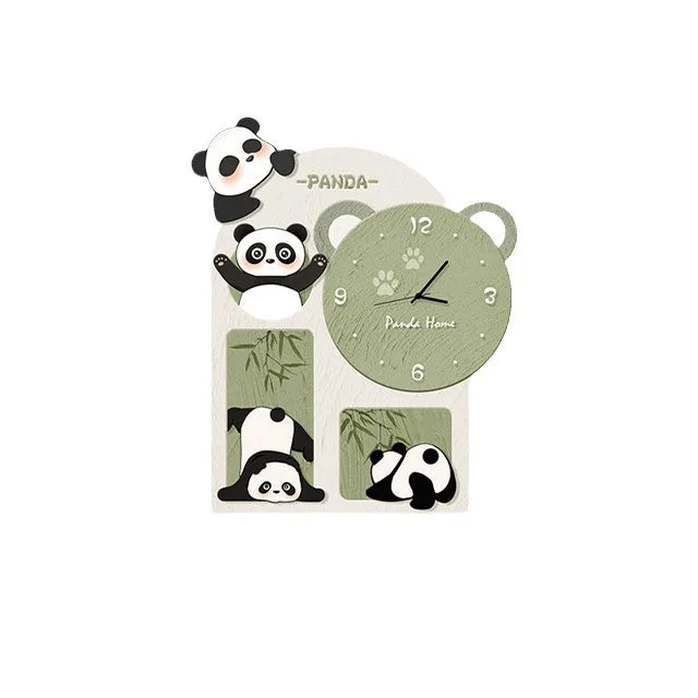 70*80CM Simplicity Panda Crystal Porcelain Modern Glass Wall Painting with Led Wall Clock for Home Decor Living Room