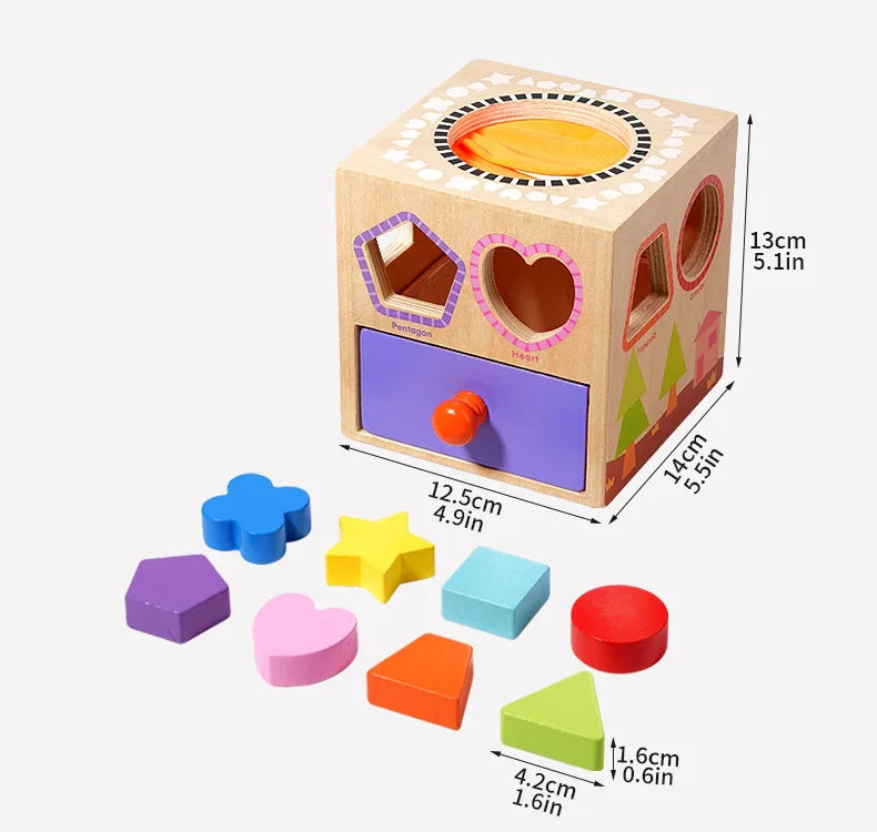 Montessori Multi-Functional Wooden Coin Box Sensory Shape Matching Toy for Early Educational Learning