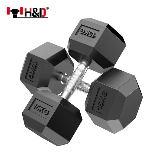 Hot Sales Gym Dumbbells Cast Iron for Gym Equipment Fixed Rubber Dumbbell Adjustable Barbell Hexagonal Rubber Coated Dumbbell