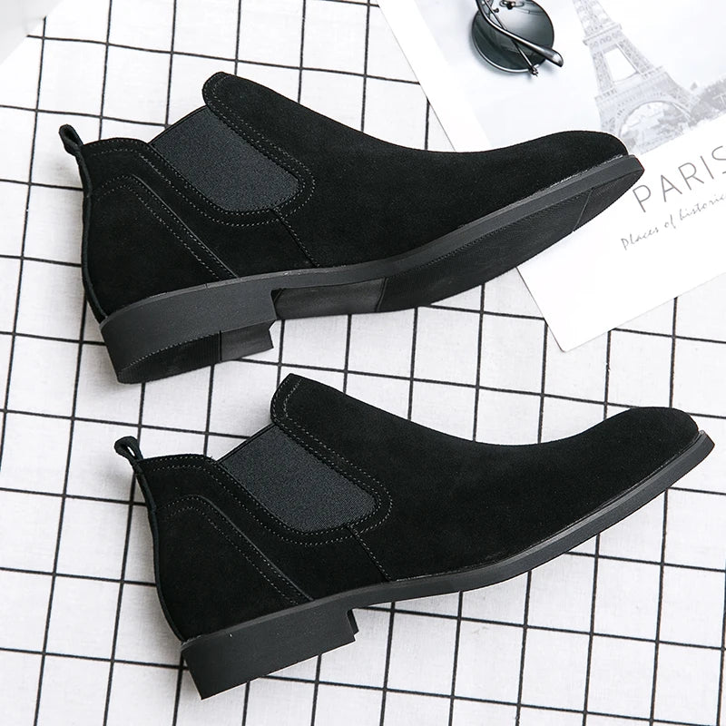 Suede Real Leather Grey Color Fashion Wedding Shoes Formal Ankle Genuine Leather Chelsea Boots