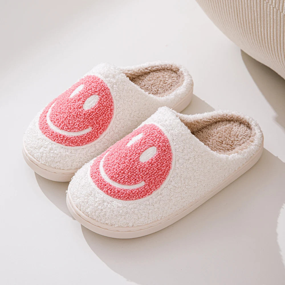 Smile Face Shape Slippers for Women Soft Plush Retro Preppy Slip on Comfortable Indoor Outdoor Shoes