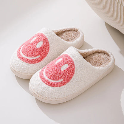Smile Face Shape Slippers for Women Soft Plush Retro Preppy Slip on Comfortable Indoor Outdoor Shoes