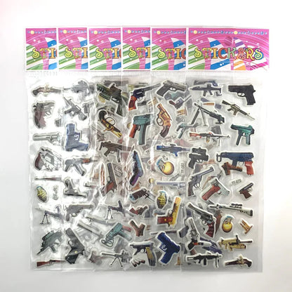 12Sheets/Set Military Fans Weapon Gun Pistol Stickers for Kids Boys PVC Bubble Scrapbook DIY Toys