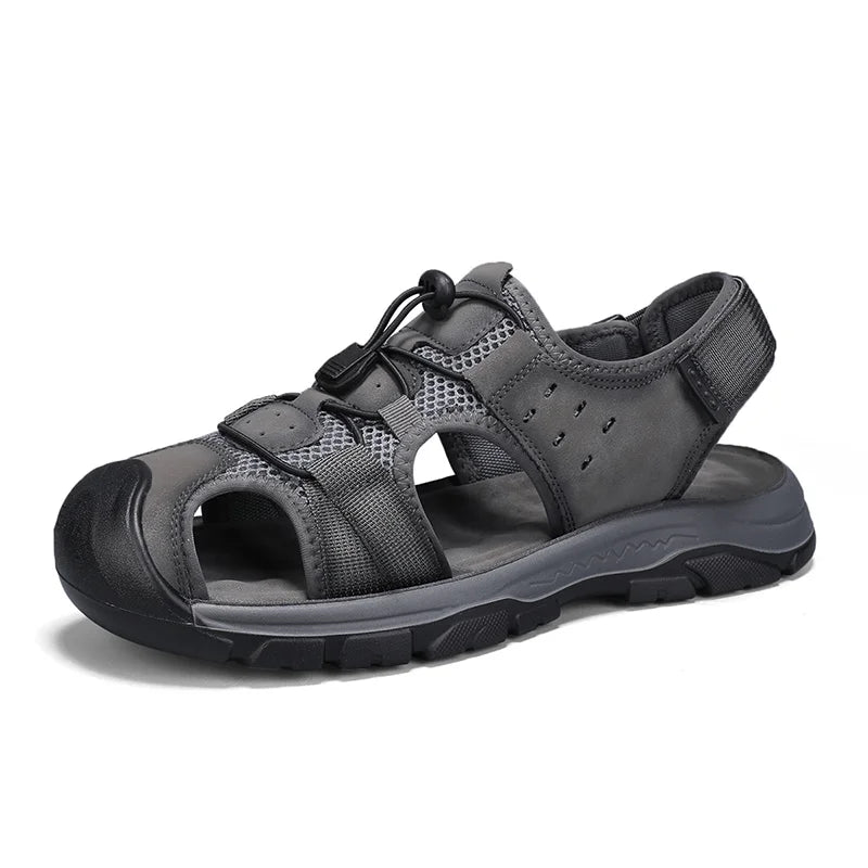 New High Quality Man Non slip Beach Sandals Closed Toe Safety Outdoor Elastic Real Leather Shoes Slipper for Men Hot Sale Arabic
