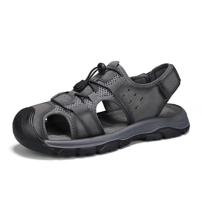 New High Quality Man Non slip Beach Sandals Closed Toe Safety Outdoor Elastic Real Leather Shoes Slipper for Men Hot Sale Arabic