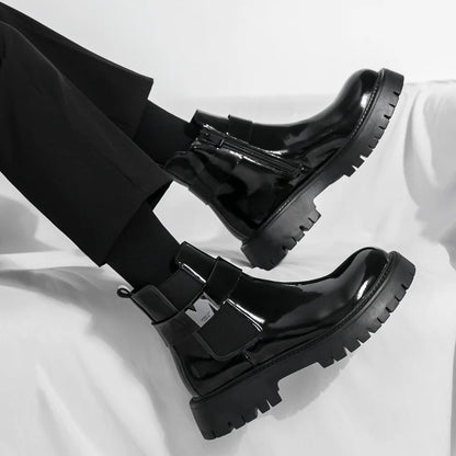 New Patent Leather Platform Men's Ankle Boots Plus Size Round Toe Men chelsea Boots Leather Boots Men