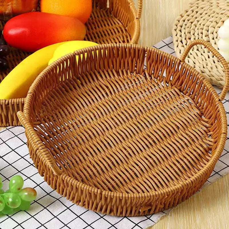 Rattan Storage Basket Woven Storage Desktop Snacks Dried Fruit Snacks Fruit Wedding Tray Storage Basket Dinner Plate