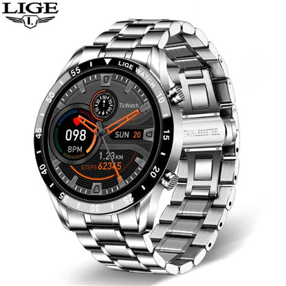 LIGE 2020 Men's Bw0189 Full Touch Screen Smartwatch IP67 Waterproof Sports Fitness Watch Stainless Steel Compatible Android iOS