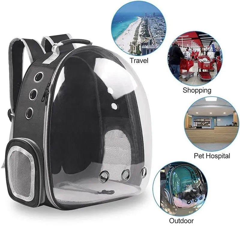 Portable Breathable Oxford Polyester Zipper Transparent Outside Cat Bag Pet Backpack Carrier for Cats