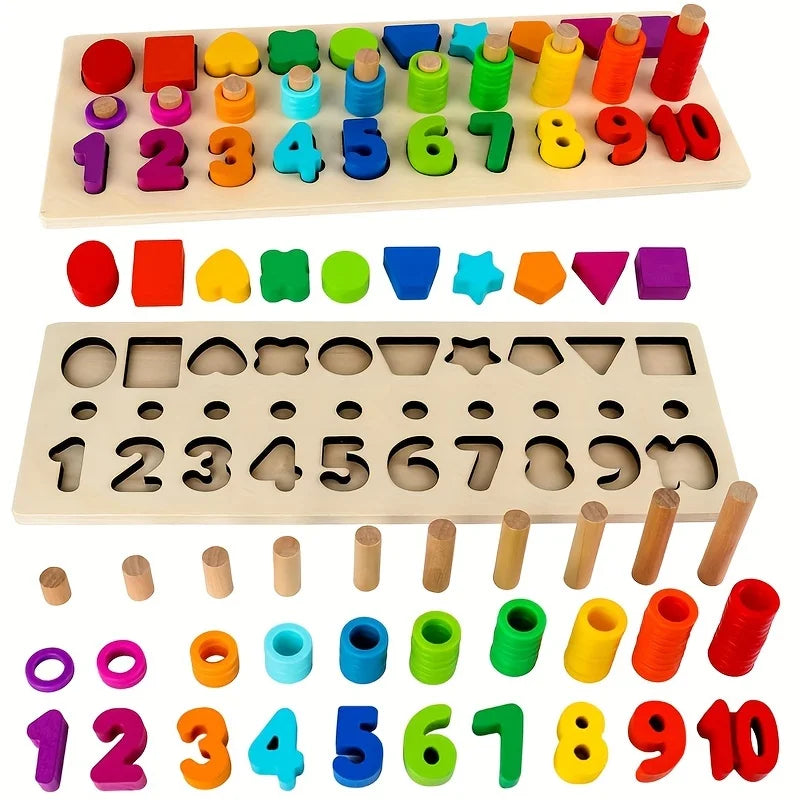 2025 Baby Educational Wooden Number Puzzle Sorting Montessori Toys for Toddlers Shape Sorter Counting Game for Age3 4 5 Year