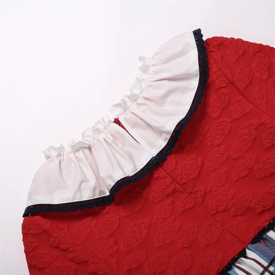 Pettgirl new Winter Kids Red Plaid Christmas Dresses for Girl Birthday and Party Clothes Age 2-12Y 1BAG=1PCS