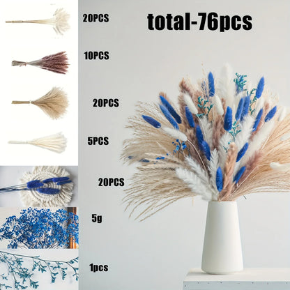 76pcs Mixed Reed Pampas Grass and Dried Flower Bouquets | Nordic Decorative Items for Home Decoration, Suitable for Weddings,