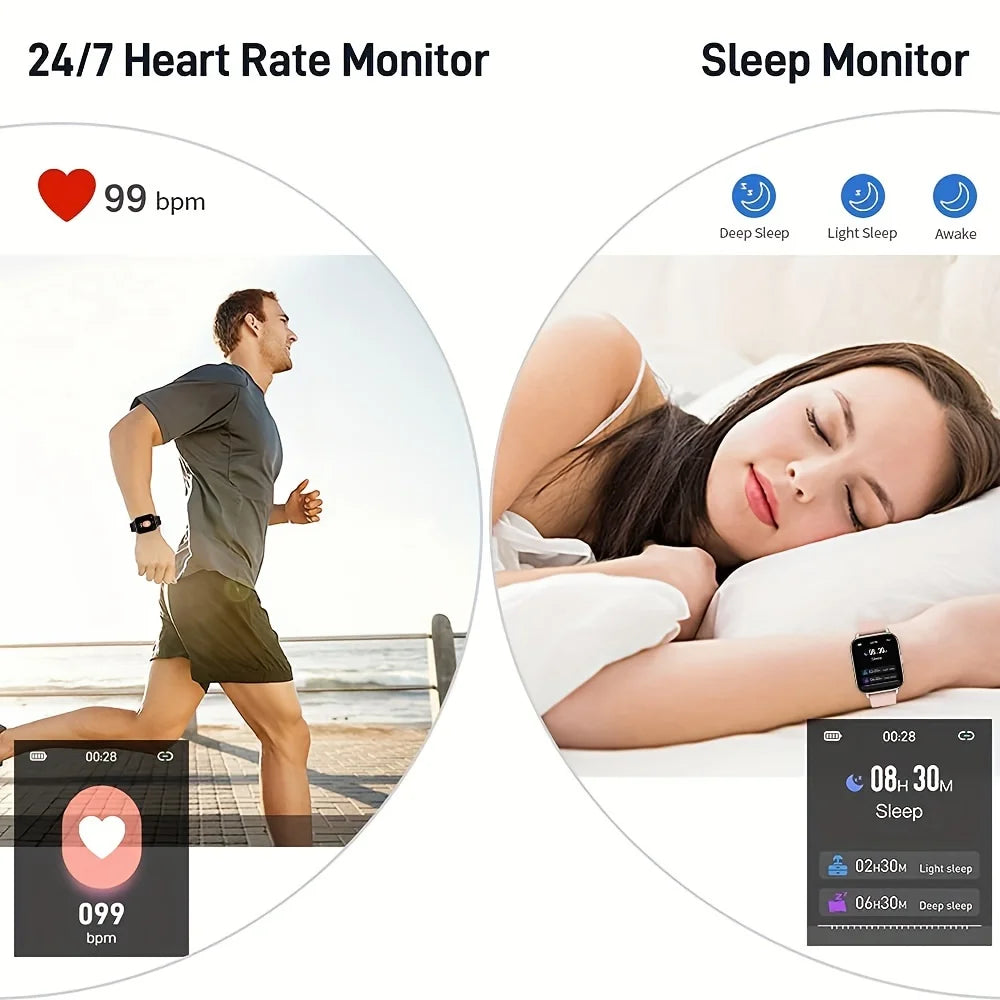1.69" Touch Screen Smartwatch, a Fitness Tracker Featuring a Sleep Monitor and Step Counter,Supports 10 Sports Modes for Running