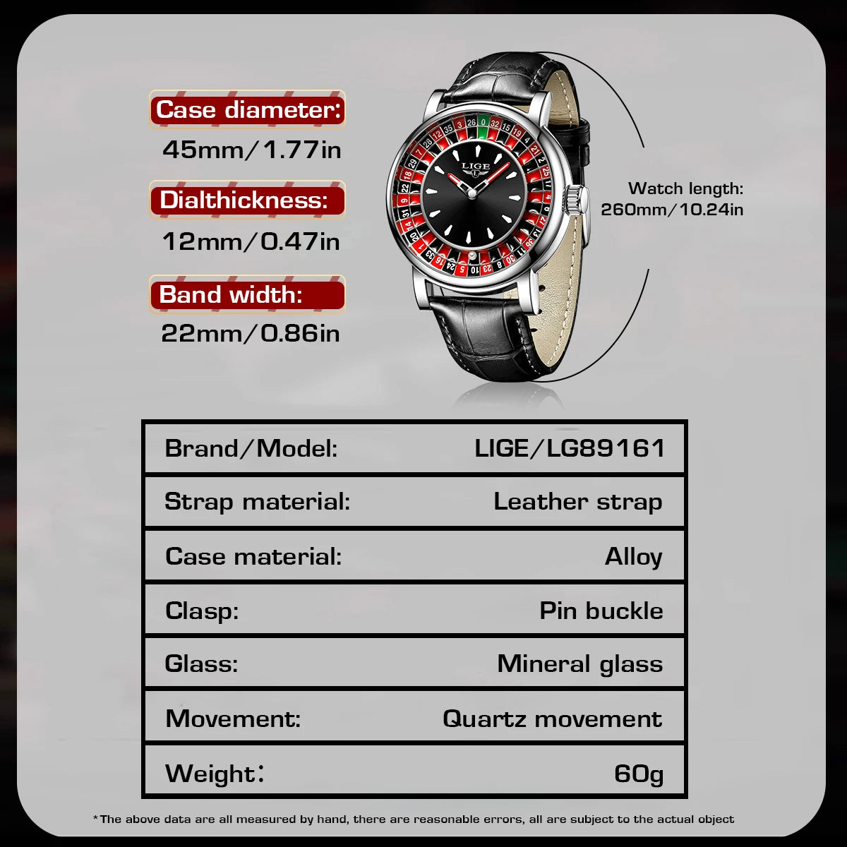 LIGE LG89161 Sample Quartz Movement Rotating Watch Gambling Disk Mens Watch Luminous Roulette Casino Watch Male Clock Custom OEM