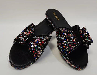 New Fashionable Trend Crystal Rhinestone Pointed Toe Low Heeled Slippers for Ladies and Women Luxury Wedding Sandals Shoes