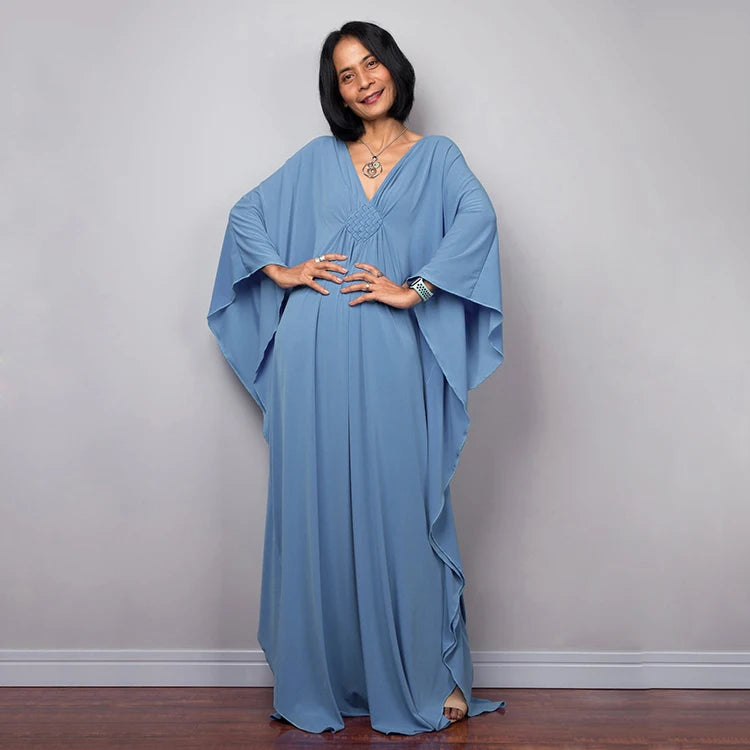 Trendy Design Knot Beach Maxi Dresses Solid V Neck Women Dress Clothing