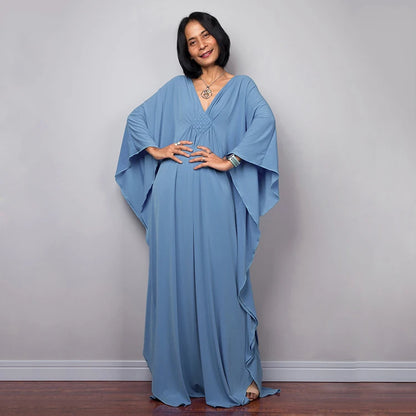 Trendy Design Knot Beach Maxi Dresses Solid V Neck Women Dress Clothing