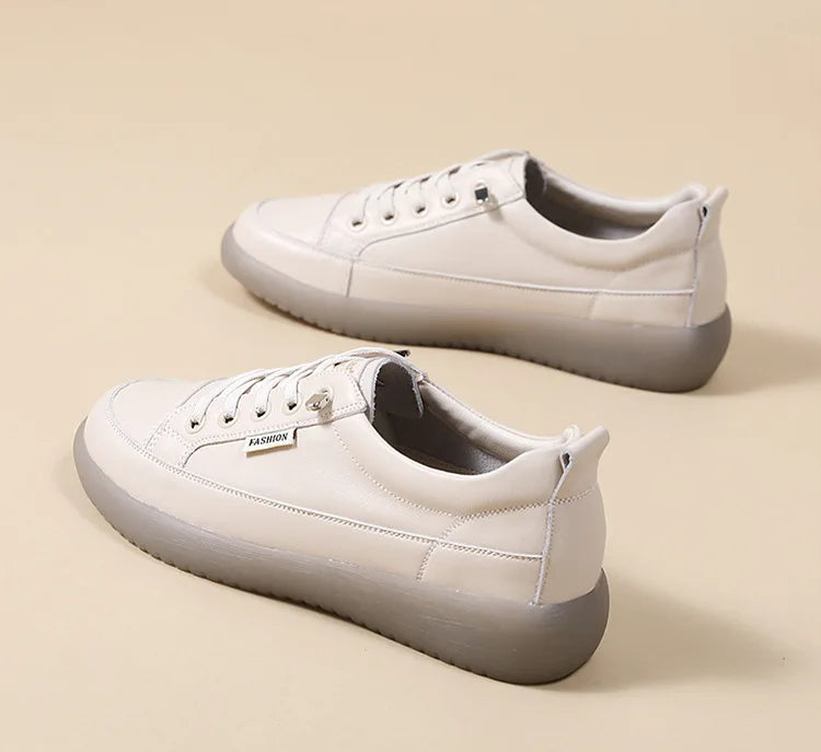 2026 Summer New Style Genuine Leather White for Women Flat Shoes That Are Not Tiring for Feet Lazy Shoes Fashionable Sneakers