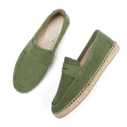 Women's Suede Leather Espadrilles Slip-On Loafers Fashionable Toe Comfortable Flat Shoes Unisex 100% Natural Handmade