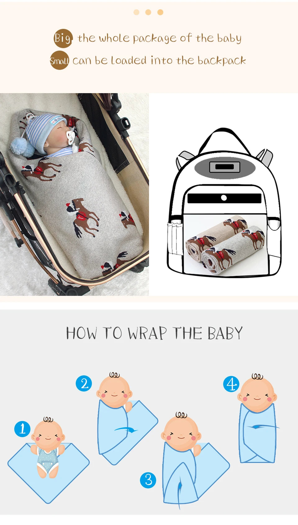 Baby Blankets Knitted Newborn Cute Cartoon Soft Warm Swaddle Kids Bath Towels 100*80cm Toddler Infantil Stroller Bedding Blanket