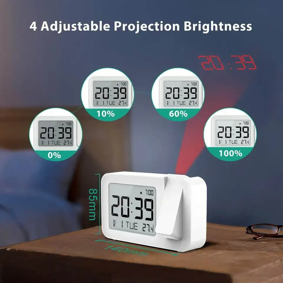 Digital Alarm Clock LCD Display Adjustable Brightness Projector Clock with Temperature Sensor for Kid Elderly