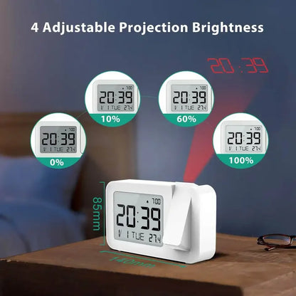 Digital Alarm Clock LCD Display Adjustable Brightness Projector Clock with Temperature Sensor for Kid Elderly