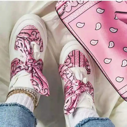 2021 Autumn Winter New Hot Sell Printed Women's Bandana Casual Shoes Woman Fashion Lace-up Flat Sports Women's Shoes