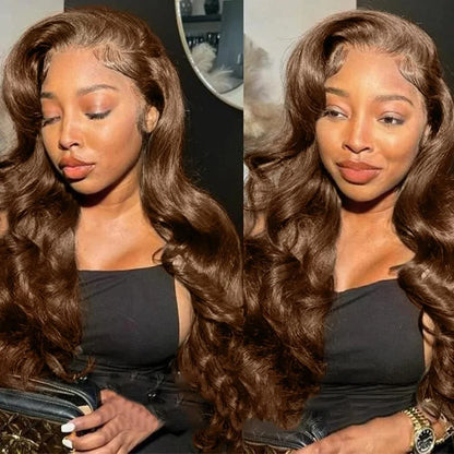 Raw Indian Hair Chocolate Brown Body Wave Colored HD Lace Front Human Hair Wig for Women Preplucked 13X6 Lace Frontal Wigs