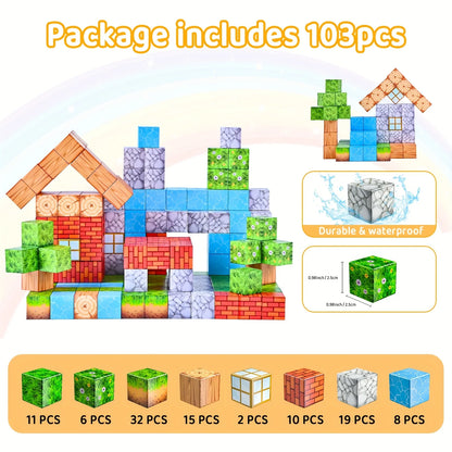103pcs Magnetic Block Puzzles DIY Educational Assembly Building Blocks Bagnetic Attraction 2.5cm Large Particle Kids Toys