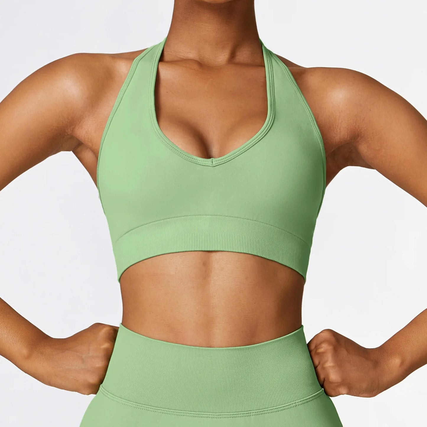 High Quality Custom Halterneck Seamless Gym Bra High Strength Fitness Gym Yoga Women Sports Bra