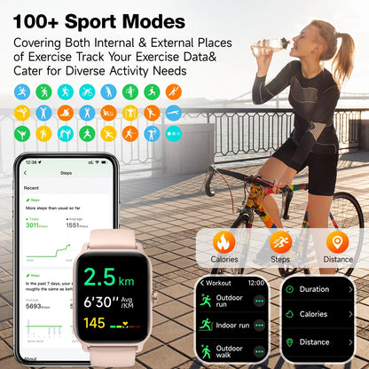 Valentine's Day Gift, FAWEIO Women's Smartwatch, Men's Wireless Calling,1.8-inch HD Touchscreen,Fitness Tracker,100+Sports Modes