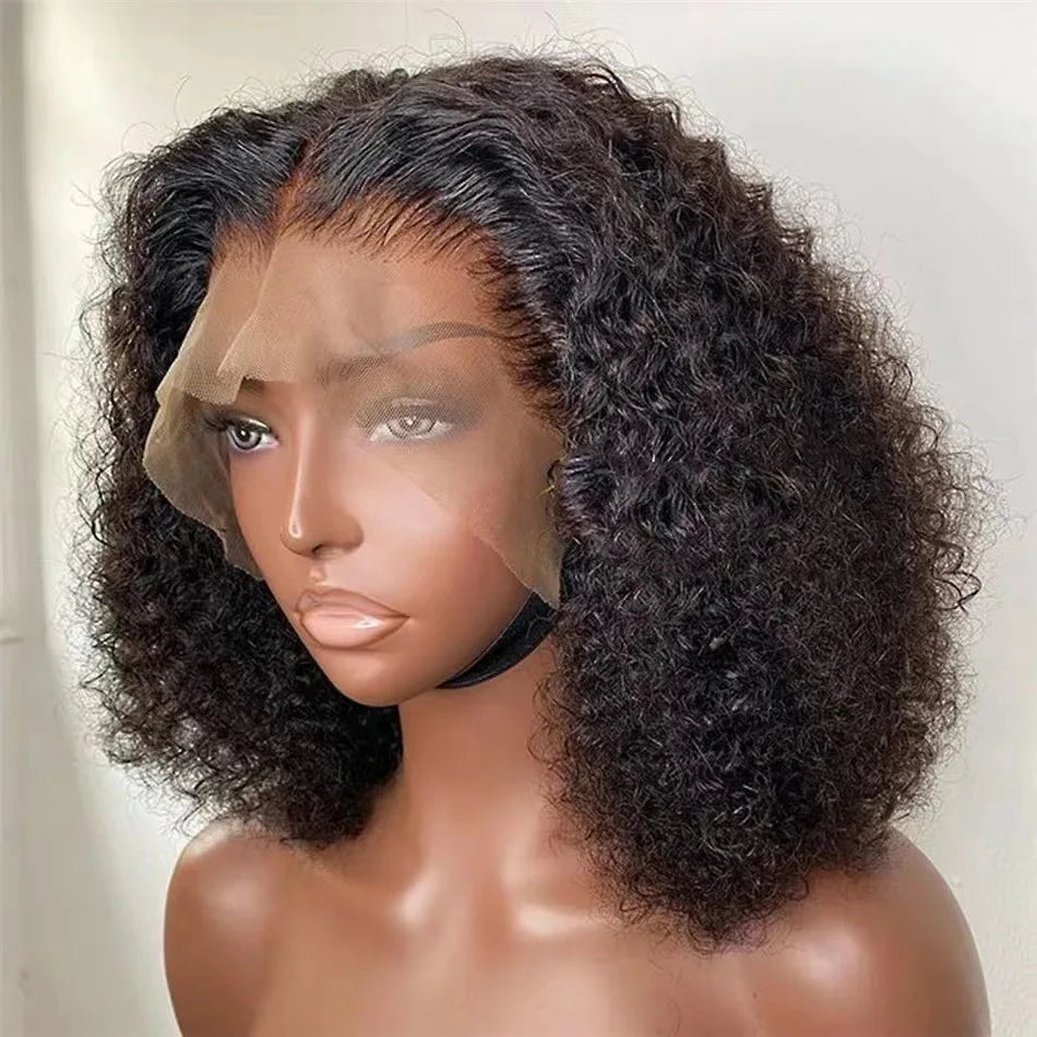 8-14 Inch Kinky Curly Short Bob Style 13x4 4x4  Frontal Lace Hair Wig Natural Real Brazilian Human Hair Women's Wig