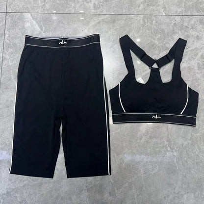 Women's High-Waisted Hip-Lifting Sports Set, Solid Pattern Sports Set,Fitted Yoga Set