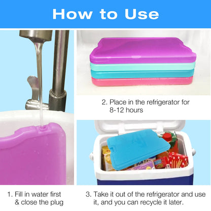 HomeTimes 4 Pack Reusable and Non-Toxic Cold Packs - Portable, Eco-Friendly for Lunch & Camping Trips, Leak-Proof, Colorful
