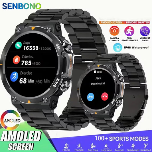SENBONO MAX18 Outdoor Smartwatch 1.43-inch AMOLED Display Bluetooth Calling Fitness tracker Voice Assistant Men's Smartwatch