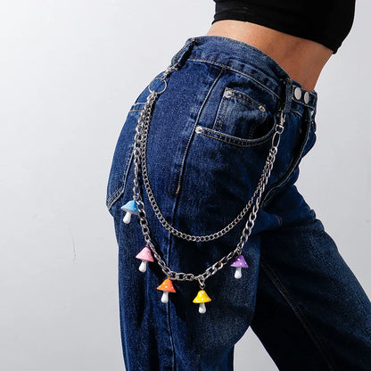 Doulbe Layered Pink Color Strawberry Resin Chain Keychains Women Girls Hip Hop Waist Chain Pants Trousers Chain Bohemian Jewelry