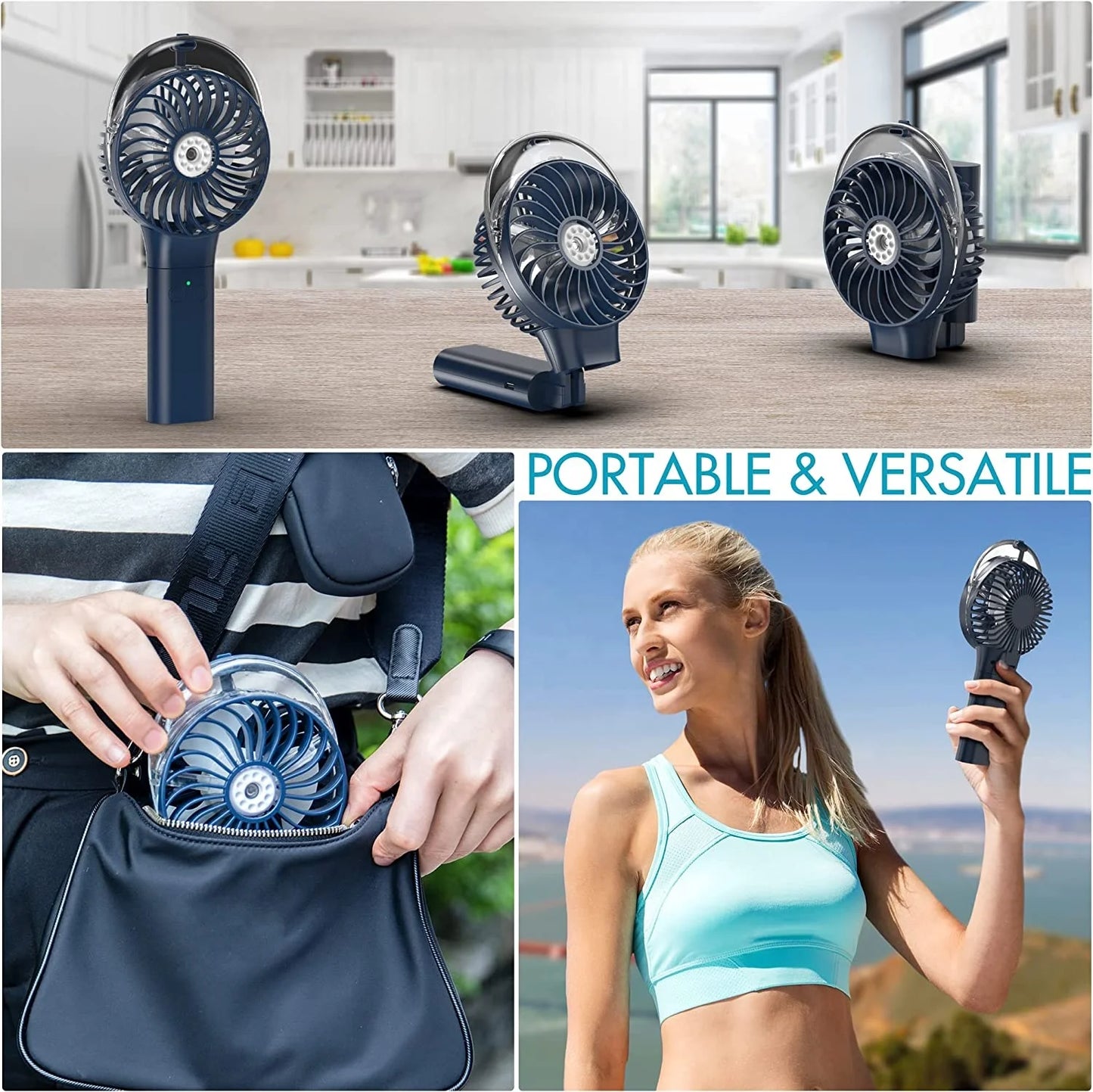 Foldable Handheld Misting Fan 3000mAh USB Rechargeable with Water Tank Spray Function