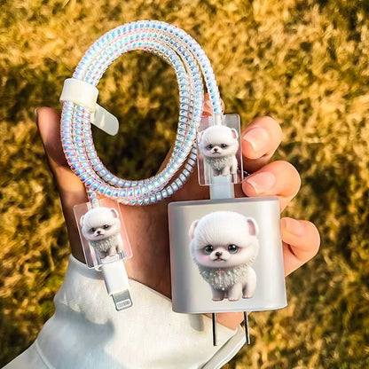 Cute Pet Dog Cat Soft TPU Protector Case for iPhone Phone Holder Stands Companion with Data Cable Charger
