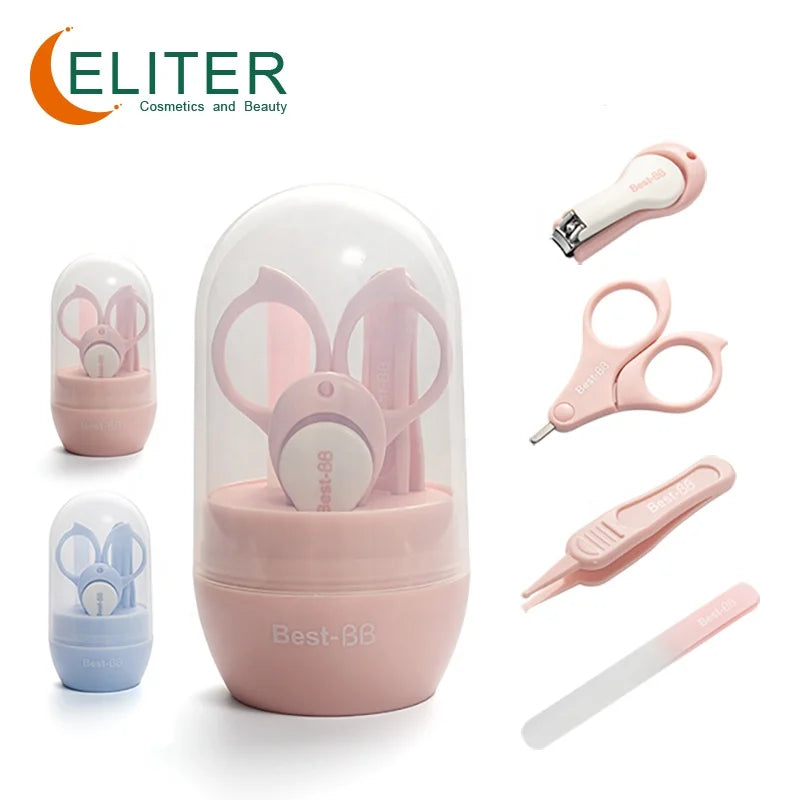 Eliter Hot Sell in Stock 4 in 1 Pink Blue With Plastic Tube Baby Set Babi Care Tool 4In1 Manicure Kids Cute Manicure Set