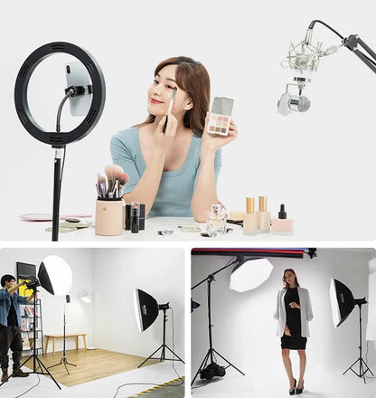 10" LED Selfie Ring Stuido Light Home Lighting Dimmable Round Lamp Tripod Trepied Makeup Selfie Ring Lamp Phone LIGHT FOR VIDEO