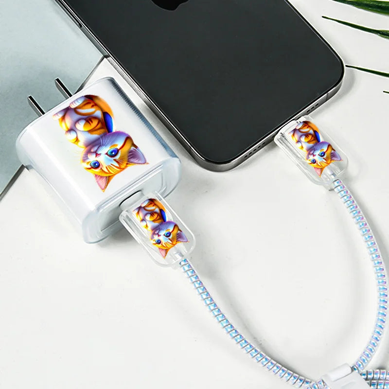 Cute Pet Dog Cat Soft TPU Protector Case for iPhone Phone Holder Stands Companion with Data Cable Charger