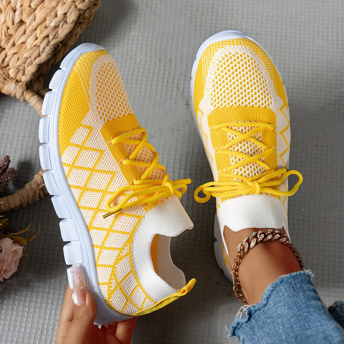 2026 NEW KJ Women's Sneakers Breathable Mesh Casual Sports Shoes New Thick Sole Travel Shoes with Cushioning Lightweight