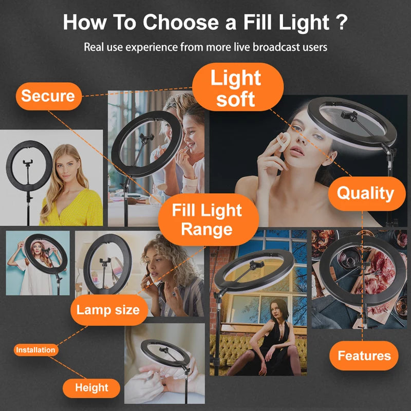 10" LED Selfie Ring Stuido Light Home Lighting Dimmable Round Lamp Tripod Trepied Makeup Selfie Ring Lamp Phone LIGHT FOR VIDEO