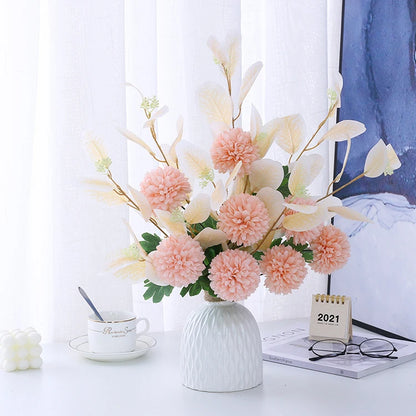 Artificial Silk Hydrangea Flowers with Ceramic Vase Nordic Style for Wedding Valentine's Day Home Decor